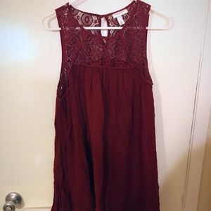 Cranberry Red Cotton Lace Flowy Dress